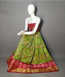 Lite Parrot Green and Crimson ikkat lehengas with all over pochampally ikkat design