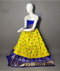 Yellow and Royal Blue ikkat lehengas with all over pochampally ikkat design