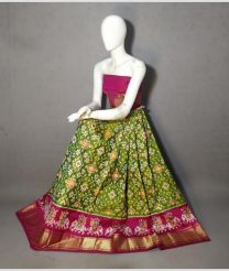 Leafy Green and Pink ikkat lehengas with all over pochampally ikkat design