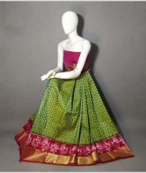 Leafy Green and Deep Pink ikkat lehengas with all over pochampally ikkat design
