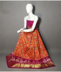 Orange and pink ikkat lehengas with all over pochampally ikkat design