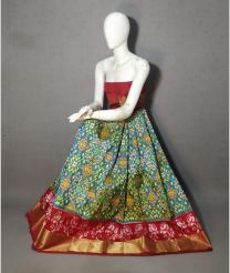Sky Blue and Crimson ikkat lehengas with all over pochampally ikkat design