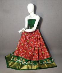 Tomato Red and Green ikkat lehengas with all over pochampally ikkat design