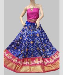 Royal Blue and Dust Pink ikkat lehengas with all over pochampally ikkat design