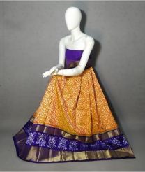 Mustard Yellow and Navy Blue ikkat lehengas with all over pochampally ikkat design