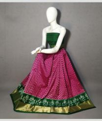 Pink and Dark Green ikkat lehengas with all over pochampally ikkat design