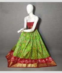 Lite Parrot Green and Red ikkat lehengas with all over pochampally ikkat design
