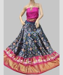 Dark Grey and Pink ikkat lehengas with all over pochampally ikkat design