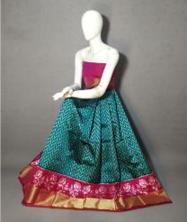 Teal and pink ikkat lehengas with all over pochampally ikkat design