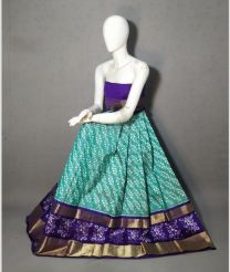 Turquoise and Plum Purple ikkat lehengas with all over pochampally ikkat design