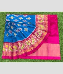 pink and sky blue colour ikkat lehengas with all over pochampally ikkat design