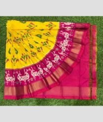 yellow and purple colour ikkat lehengas with all over pochampally ikkat design