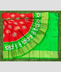red and green colour ikkat lehengas with all over pochampally ikkat design