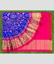 blue and pink colour ikkat lehengas with all over pochampally ikkat design