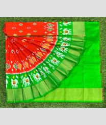 ruby and green colour ikkat lehengas with all over pochampally ikkat design