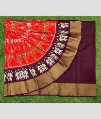 red and coffee colour ikkat lehengas with all over pochampally ikkat design