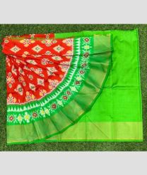 green and red colour ikkat lehengas with all over pochampally ikkat design