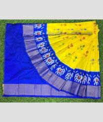 navy blue and yellow colour ikkat lehengas with all over pochampally ikkat design