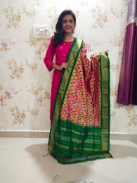 Yellow and red color ikkat sico dress material handloom saree with Special design