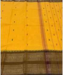 Yellow and Golden Brown kanchi cotton sarees with All over Buttas design