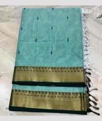 Turquoise and Black kanchi cotton sarees with All over Buttas design