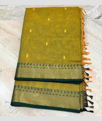 Mustard Yellow and Dark Pine Green kanchi cotton sarees with All over Buttas design