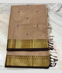 Lite Camel Brown and Black kanchi cotton sarees with All over Buttas design