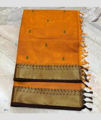 Orange and Chocolate kanchi cotton sarees with All over Buttas design