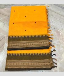 Yellow and Charcoal Black kanchi cotton sarees with All over Buttas design