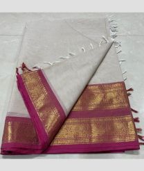 White and Magenta kanchi cotton sarees with Kanchi Border design