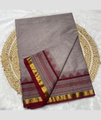 Lite Grey and Red kanchi cotton sarees with Kanchi Border design
