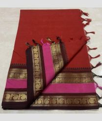 Red and Pink kanchi cotton sarees with Kanchi Border design