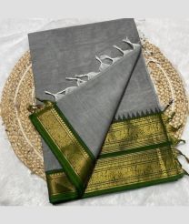 Lite Grey and Green kanchi cotton sarees with Kanchi Border design