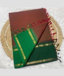 Brown and Green kanchi cotton sarees with Kanchi Border design