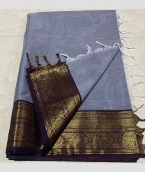 Bluish Grey and Chocolate kanchi cotton sarees with Kanchi Border design