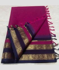 Magenta and Navy Blue kanchi cotton sarees with Kanchi Border design