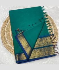 Turquoise and Blue kanchi cotton sarees with Kanchi Border design