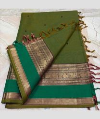Leafy Green and Aqua Green kanchi cotton sarees with Kanchi Border design