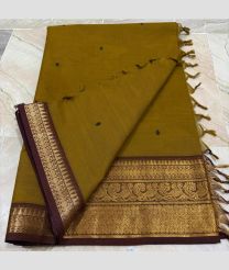 Mustard Yellow and Maroon kanchi cotton sarees with Kanchi Border design