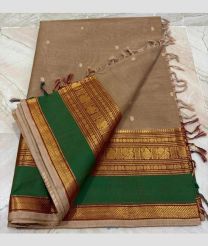 Camel Brown and Green kanchi cotton sarees with Kanchi Border design