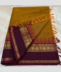 Mustard Yellow and Crimson kanchi cotton sarees with Kanchi Border design