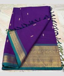 Purple and Turquoise kanchi cotton sarees with Kanchi Border design