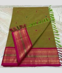 Green and Pink kanchi cotton sarees with Kanchi Border design