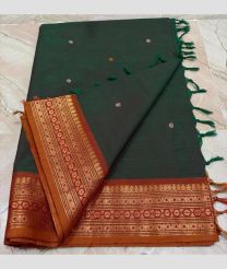 Pine Green and Orange kanchi cotton sarees with Kanchi Border design