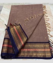 Granite and Navy Blue kanchi cotton sarees with Kanchi Border design