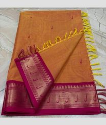 Safforan and Pink kanchi cotton sarees with Kanchi Border design