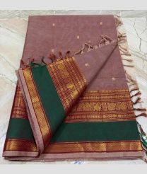 Brown and Dark Green kanchi cotton sarees with Kanchi Border design
