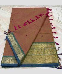 Brown and Teal kanchi cotton sarees with Kanchi Border design