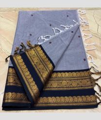 Sky blue and Black kanchi cotton sarees with Kanchi Border design