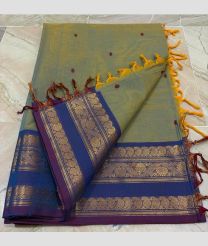 Fern Green and Blue kanchi cotton sarees with Kanchi Border design
